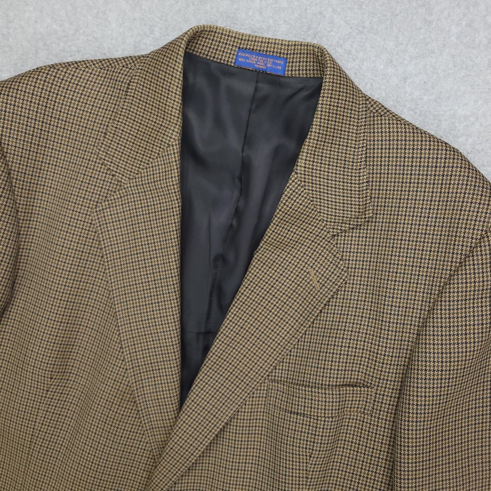 Pendleton Leather Patch Wool Sports Coat Blazer Men's 46 Brown Plaid 2 Button